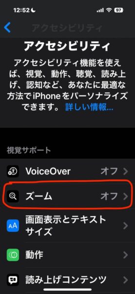 視覚障害者向けのiPhoneの設定 ズーム機能とズームコントローラー 画像3