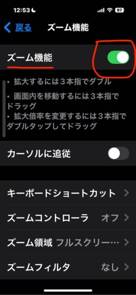 視覚障害者向けのiPhoneの設定 ズーム機能とズームコントローラー 画像5